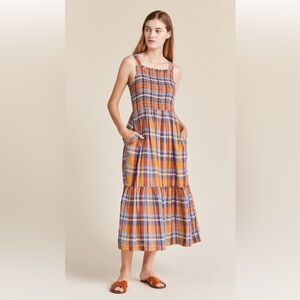 Trovata Plaid Maxi Dress in Orange and Blue